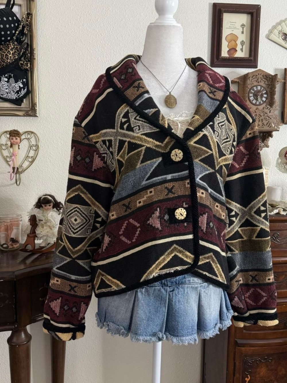 90’s western boho tapestry graphic cozy jacket - Picture 3 of 5
